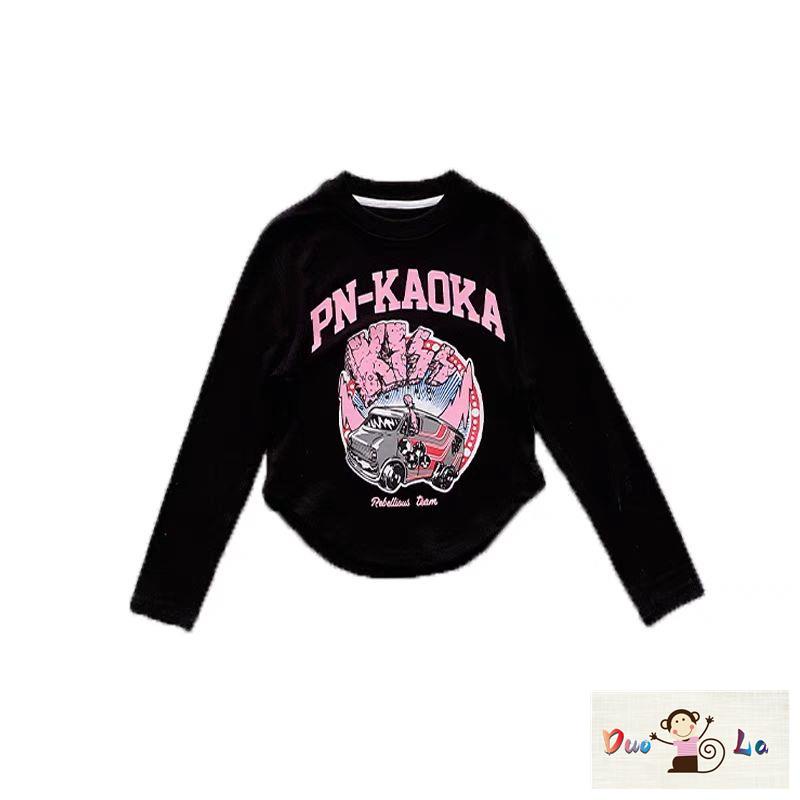 Doula Áo Thun Tay Dài Dáng Ngắn In Chữ Phong Cách Hàn Quốc Thời Trang Mùa Xuân Cho Nữ