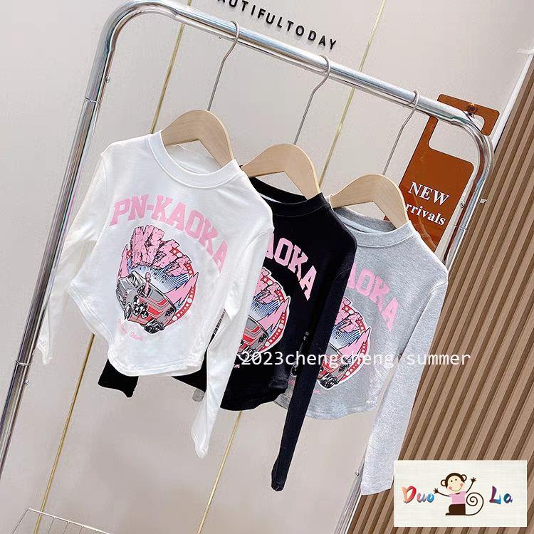 Doula Áo Thun Tay Dài Dáng Ngắn In Chữ Phong Cách Hàn Quốc Thời Trang Mùa Xuân Cho Nữ