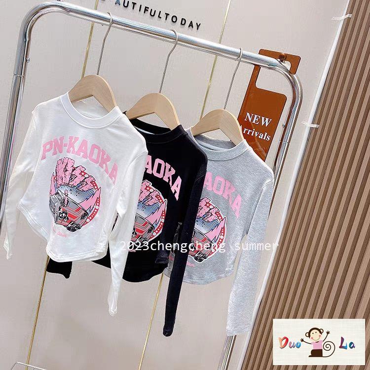 Doula Áo Thun Tay Dài Dáng Ngắn In Chữ Phong Cách Hàn Quốc Thời Trang Mùa Xuân Cho Nữ