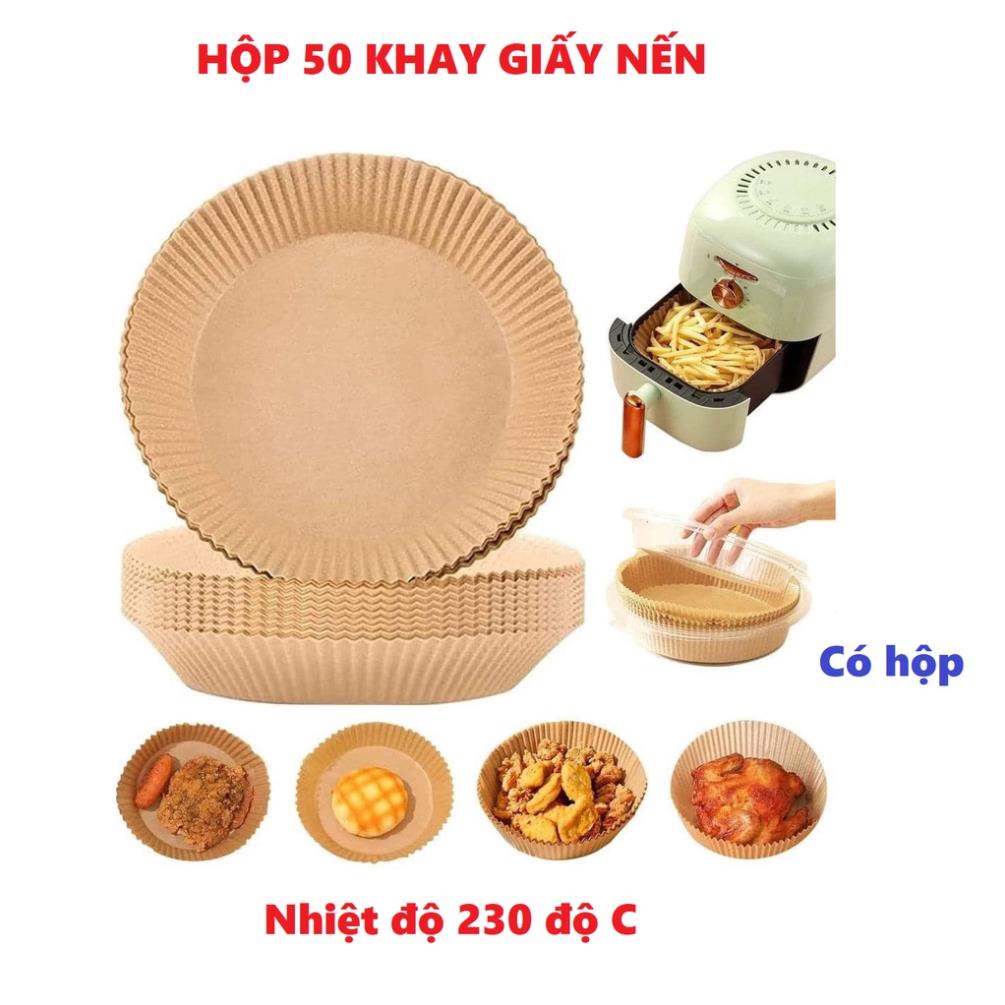 HỘP 50 KHAY GIẤY NẾN VÀNG LÓT NỒI CHIÊN SIZE 20 CM