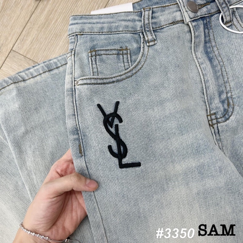Quần Denim giãn ống loe thêu YsL hot trend