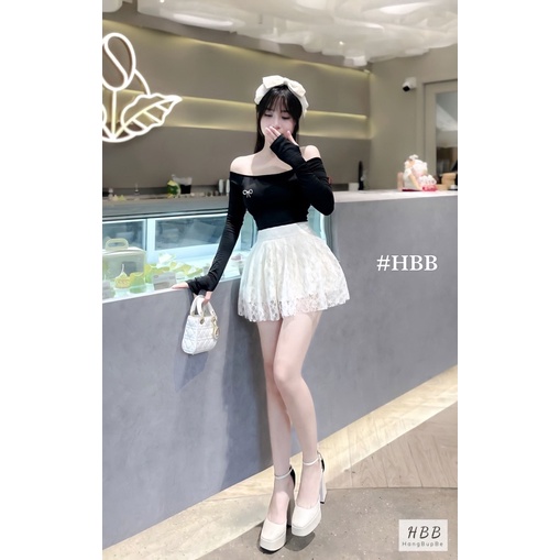Sét áo trễ vai mix chân váy ren