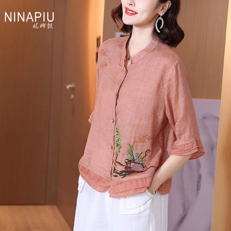 Áo Khoác Sườn Xám Cách Tân Vải Lanh Cotton Phong Cách Trung Hoa Thời Trang Xuân Hè 2023 Mới Cho Nữ