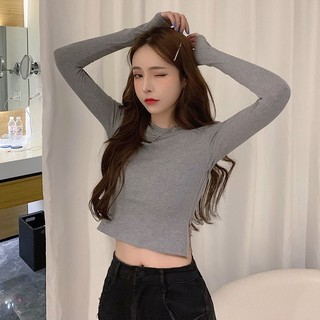 Jiashucheng Áo Thun Lửng Tay Dài Dáng Ôm Phong Cách Hàn Quốc Thời Trang Mùa Hè Mới Cho Nữ