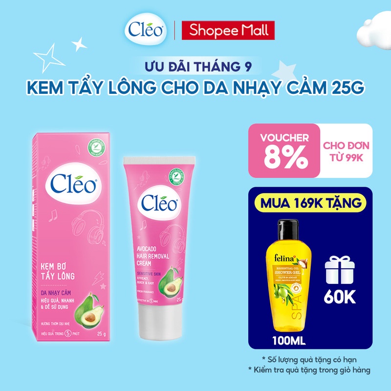 Kem Tẩy Lông Cho Da Nhạy Cảm Cleo Avocado Hair Removal Cream Sensitive Skin 25g