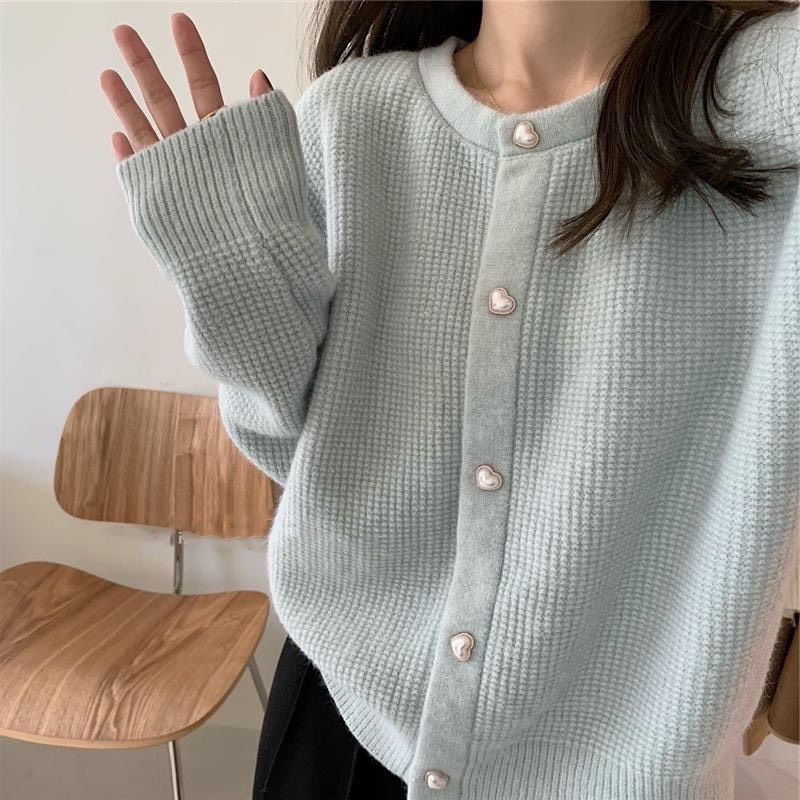 Áo khoác cardigan len cổ tròn dáng ngắn croptop khuy ngọc sang chảnh DELIZ nhiều màu trơn kiểu basic hàn quốc