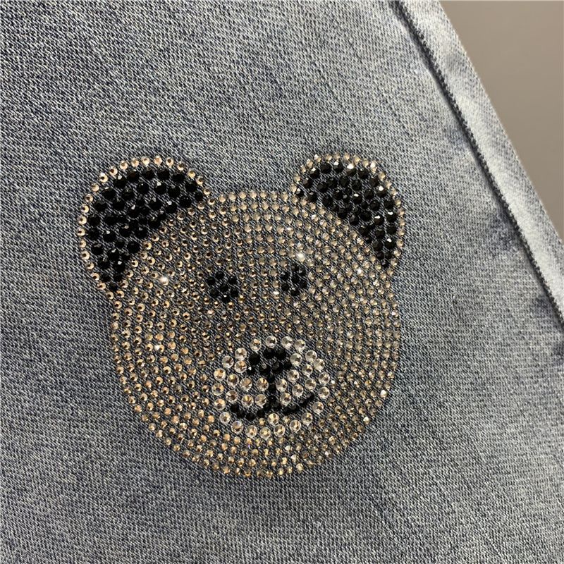 Mới Quần jeans Nữ Lưng Cao Đính Đá Thời Trang Hàn