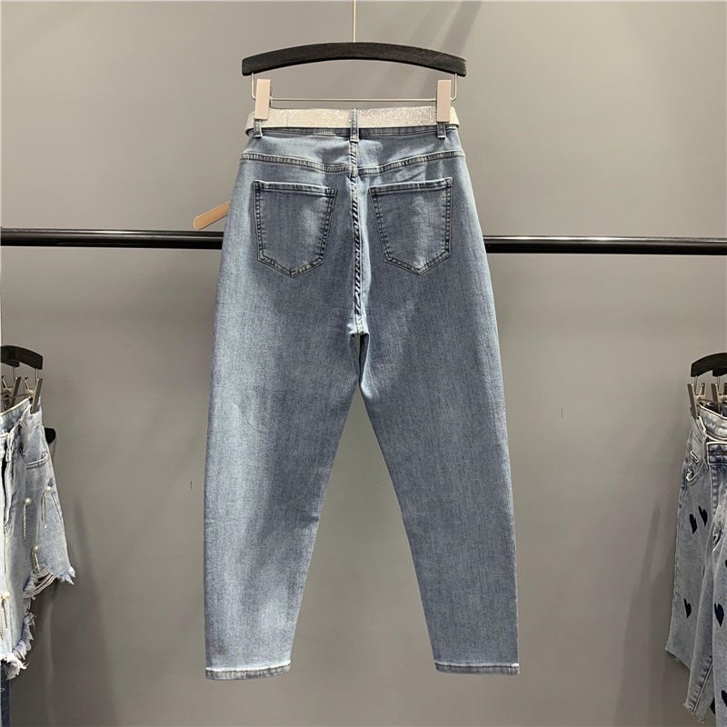 Mới Quần jeans Nữ Lưng Cao Đính Đá Thời Trang Hàn