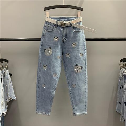 Mới Quần jeans Nữ Lưng Cao Đính Đá Thời Trang Hàn