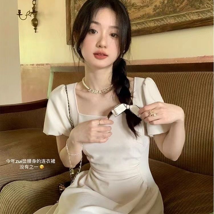 Váy dự tiệc cưới　đầm dự tiệc cưới　đầm dự tiệc cưới　đầm đám cưới　đầm đi tiệc cưới　Đầm Cổ Vuông Tay Phồng Phong Cách Pháp Thời Trang Mùa Hè Mới Cho Nữ