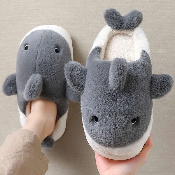 Dép Bông Đi Trong Nhà Chống Trượt Hình Cá Mập Thời Trang Mùa Đông Ấm Áp Dành Cho Nữ