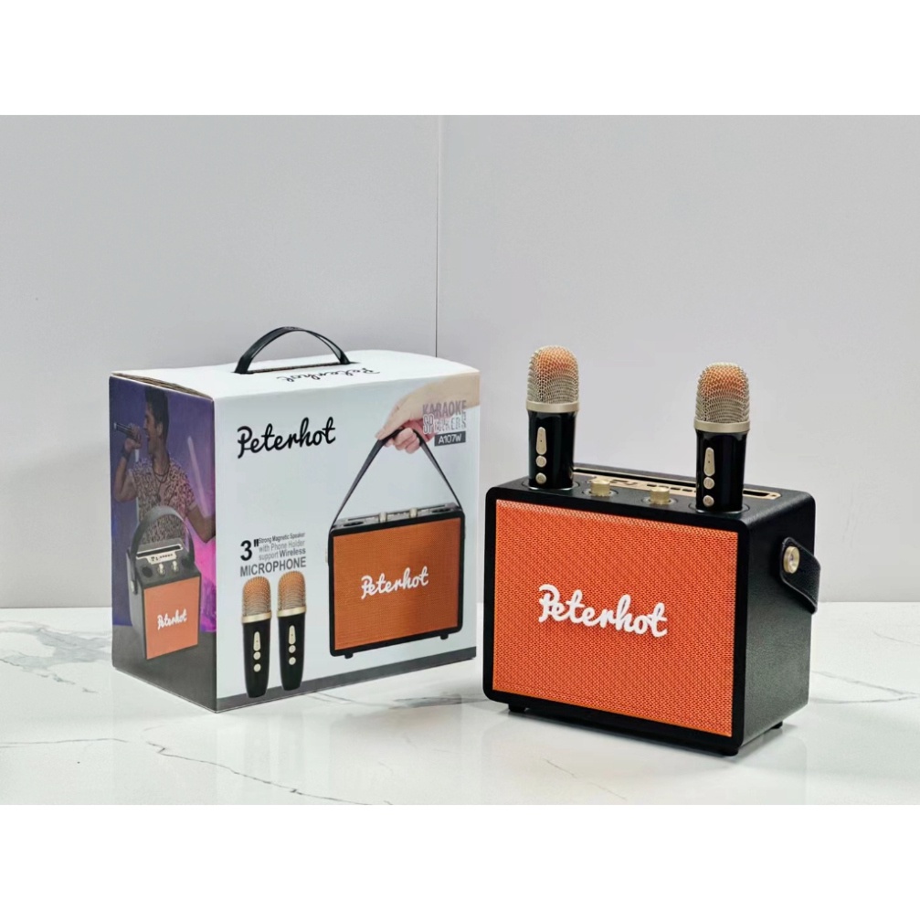 Loa karaoke bluetooth peterhot A107W phiên bản mới độc đáo 2023,loa karaoke không dây âm thanh đỉnh tặng kèm 2 mic có BH