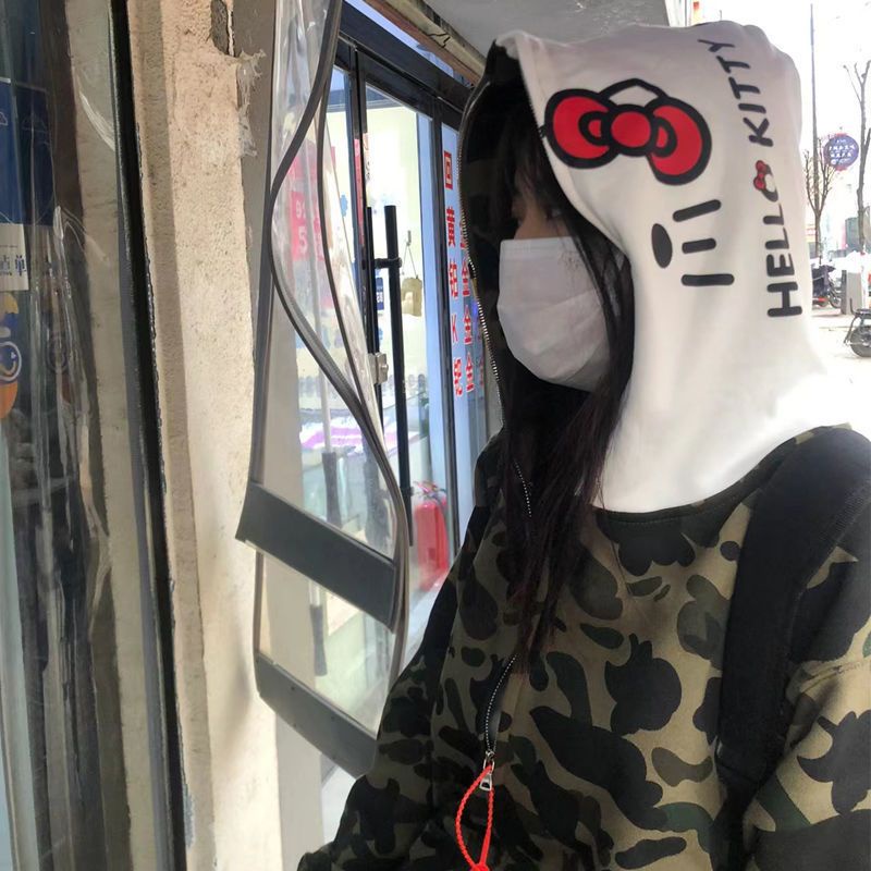 Áo hoodie Dáng Rộng 20% Họa Tiết Rằn Ri / Mèo kitty Phong Cách Âu Mỹ Thời Trang Cho Nữ