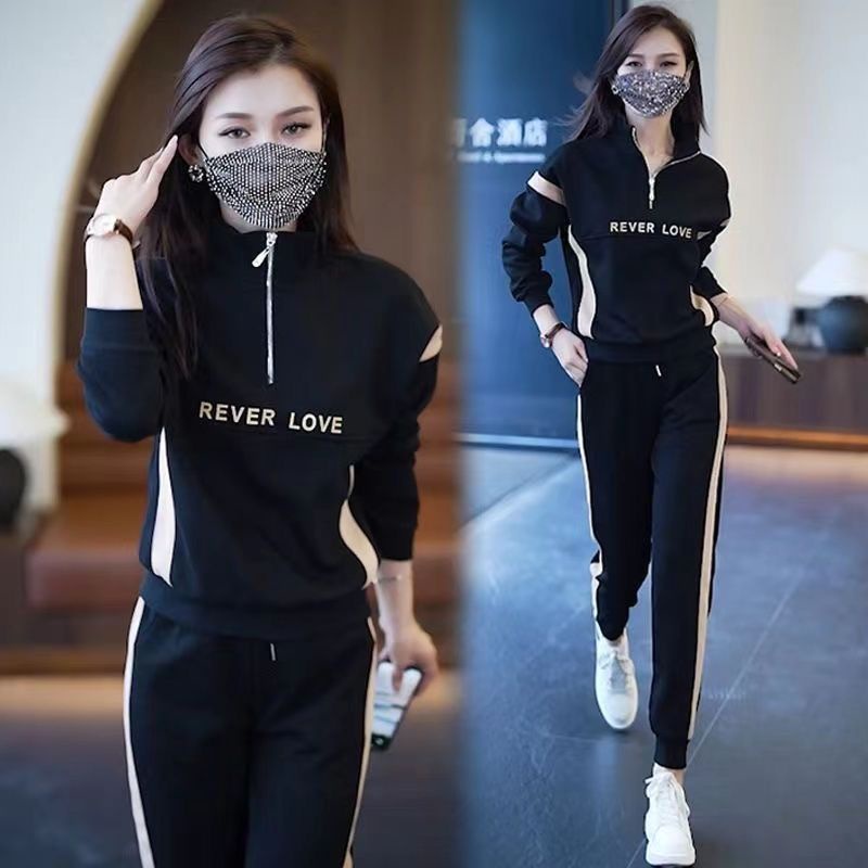 Bộ Đồ Thể Thao Hai Mảnh Áo Cổ Đứng Ôm Dáng Thoải Mái Thời Trang Mùa Thu 2023 Phong Cách Hàn Quốc Cho Nữ