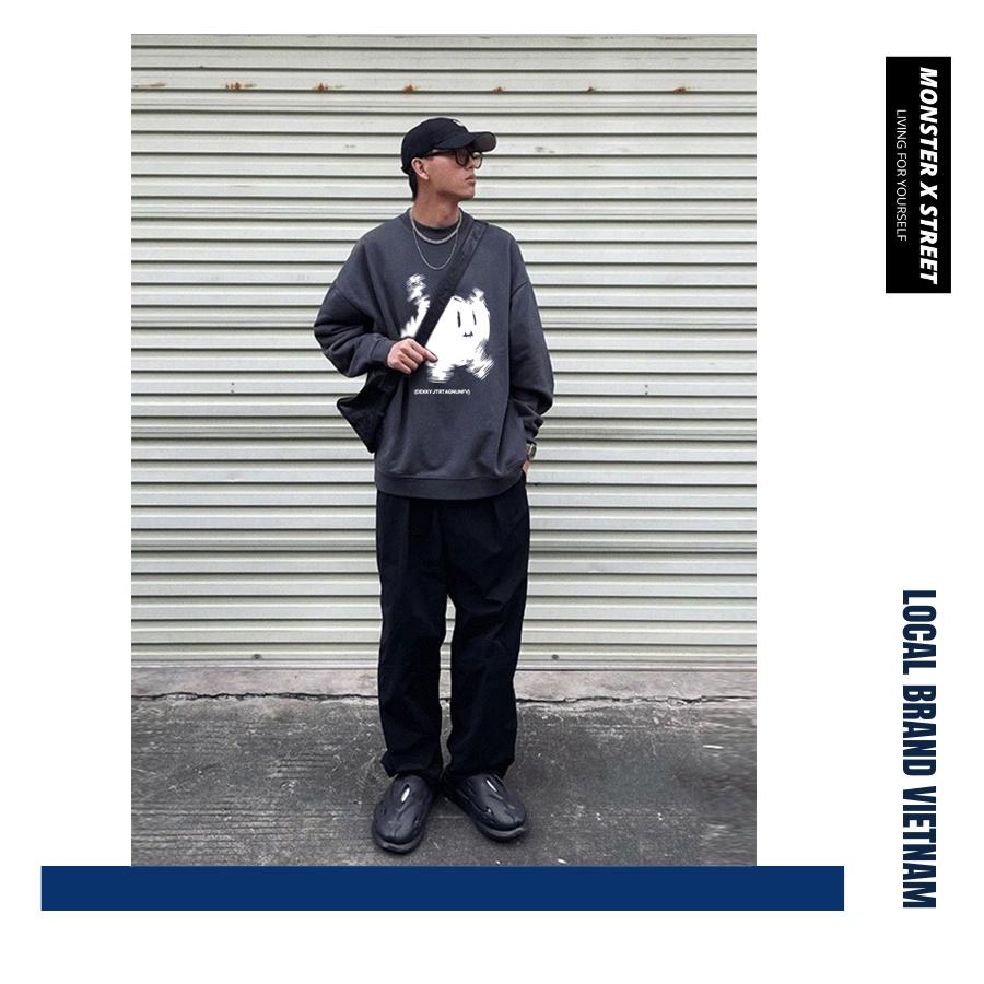 Áo dài tay trơn Nỉ Bông Unisex Monster X Street Mèo Dekky Sweater Ulzzang cặp đôi nam nữ form rộng oversize Hàn Quốc