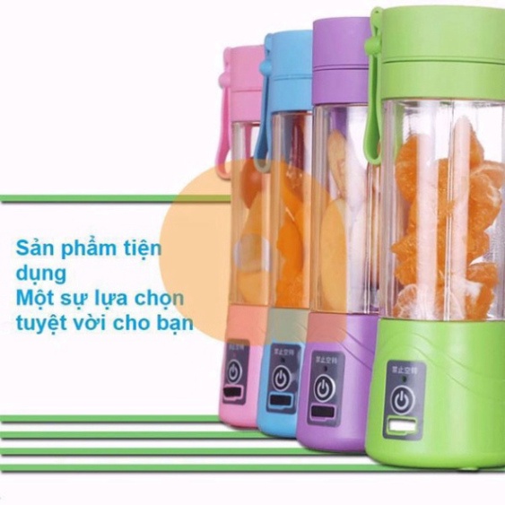 Máy Xay Sinh Tố Sạc Điện Cầm Tay 4 Lưỡi - Máy Xay Hoa Quả Mini Đa Năng