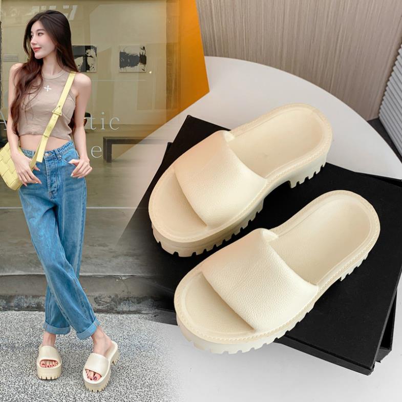 [Hàng Quảng Châu] Dép bánh mì nữ xinh đế cao 6cm , Dép quai ngang độn đế thời trang nịnh dáng bản mới cao cấp