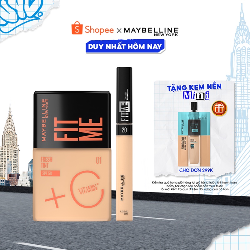 Bộ Nền Tint C Tươi Mướt Chống Nắng Fit Me Fresh Tint 30ml và Kem Che Khuyết Điểm Maybelline New York 6.8ml