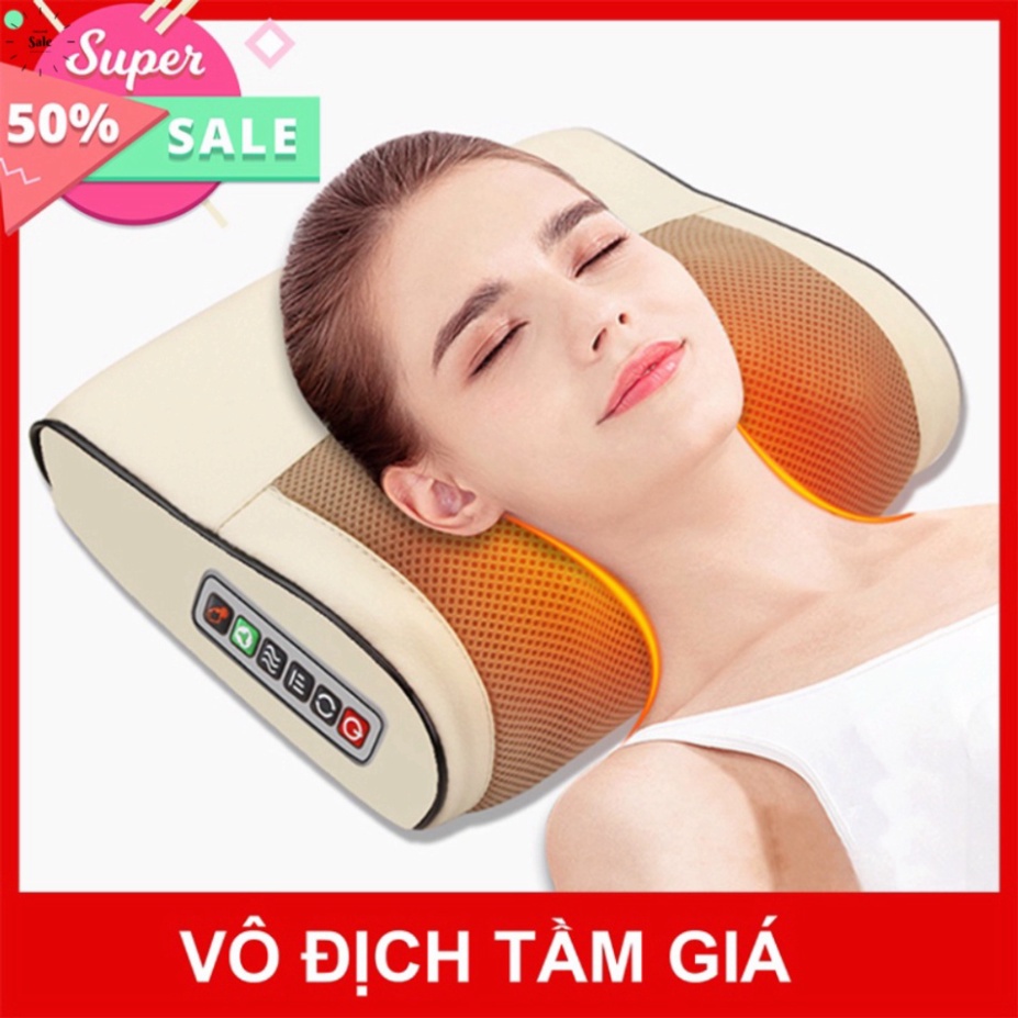 Gối massage cổ vai gáy, máy massage hồng ngoại 20 bi cao cấp GIA TỐT 2023