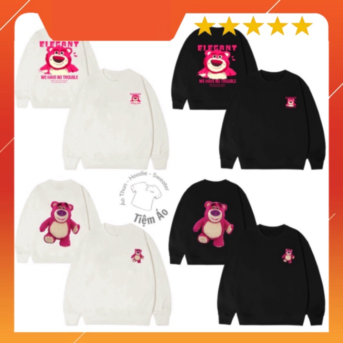 (Sale) Áo Sweater Gấu Dâu LOTSO 05, chất nỉ bông, dáng rộng, giới tính đều mặc được (Unisex)
