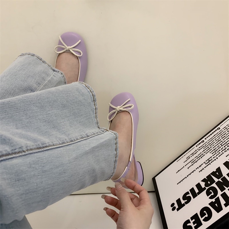 Giày búp bê nơ có quai sau tông màu pastel