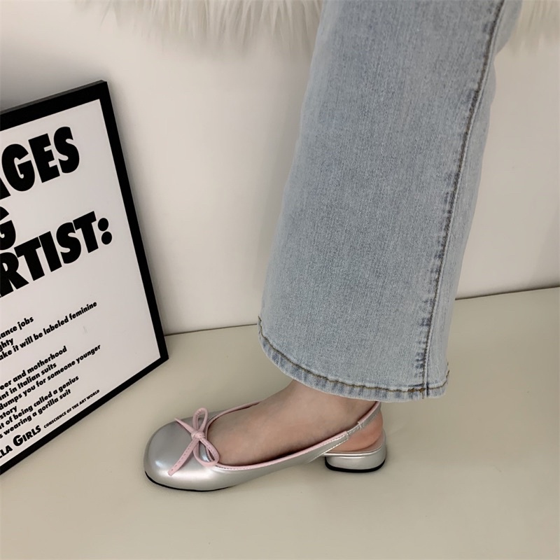 Giày búp bê nơ có quai sau tông màu pastel