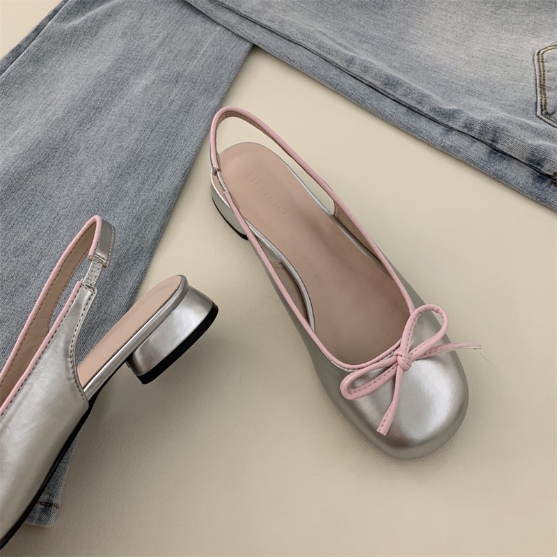 Giày búp bê nơ có quai sau tông màu pastel