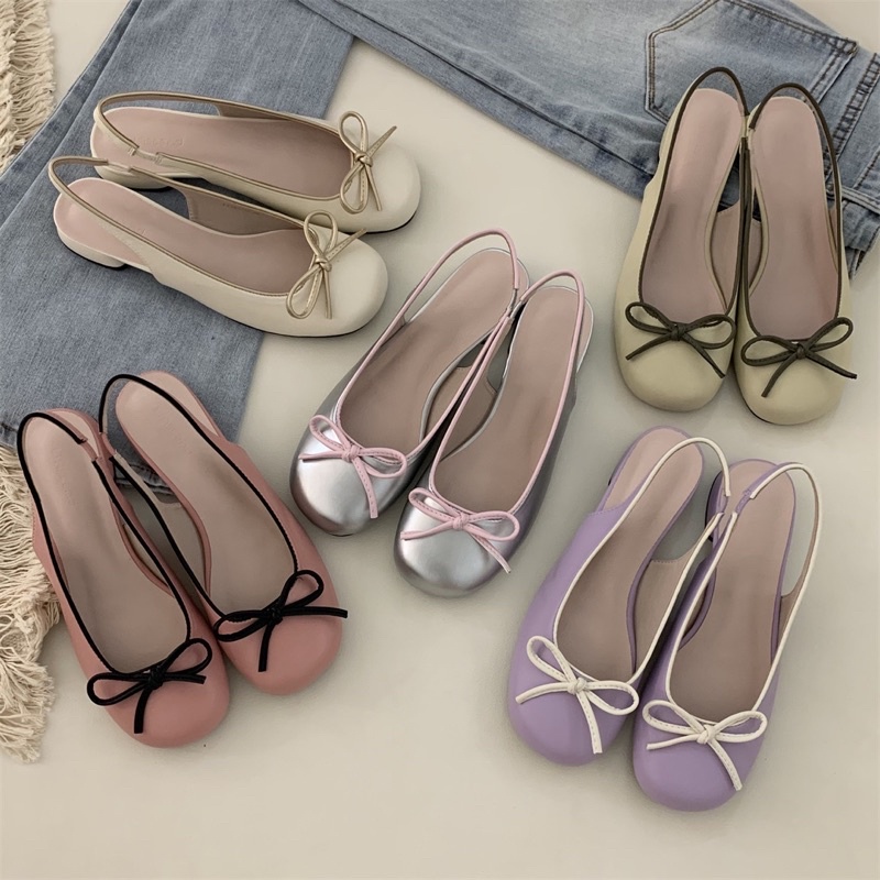 Giày búp bê nơ có quai sau tông màu pastel