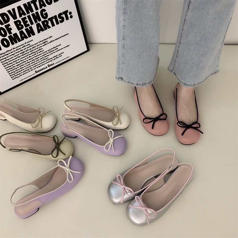 Giày búp bê nơ có quai sau tông màu pastel