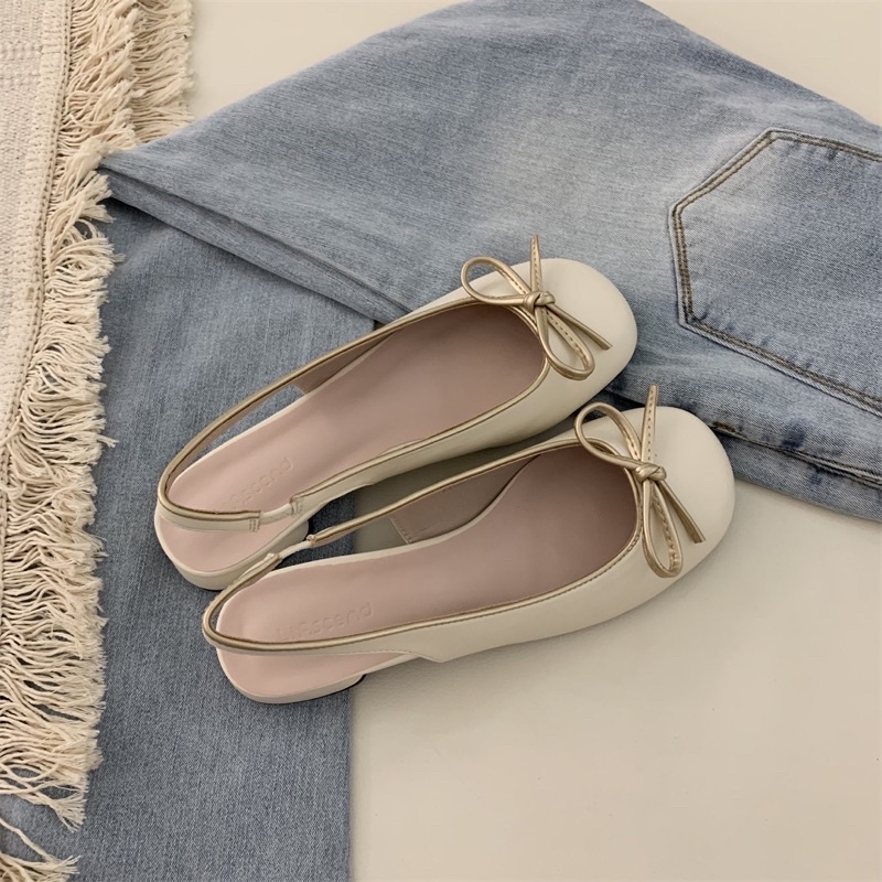Giày búp bê nơ có quai sau tông màu pastel