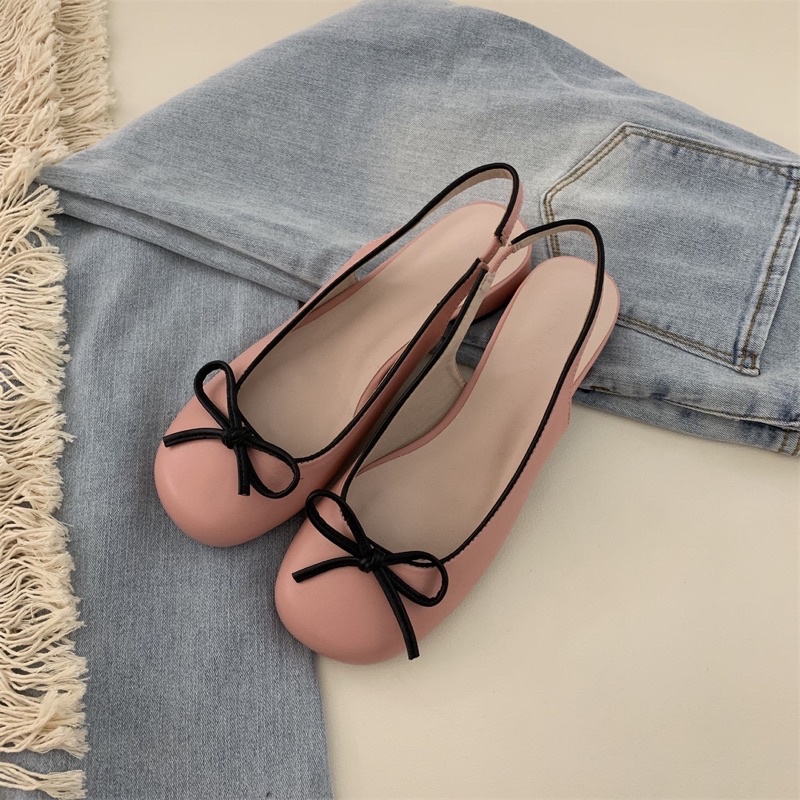 Giày búp bê nơ có quai sau tông màu pastel