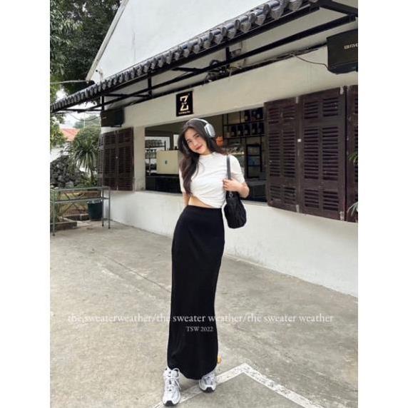 CHÂN VÁY XUÔNG  dài thun co giãn cạp phẳng - 23 August Store - Cvthundangdai257/p3k7
