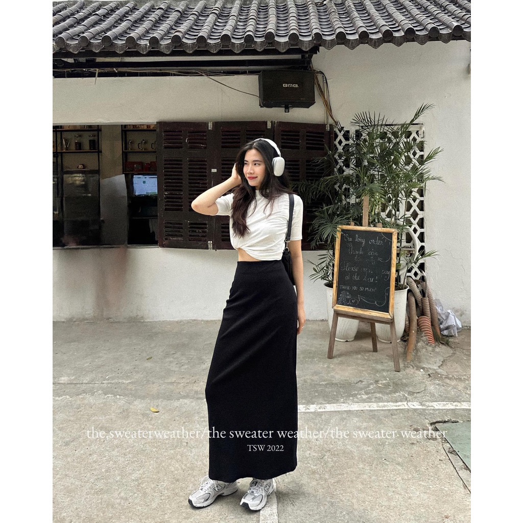 CHÂN VÁY XUÔNG  dài thun co giãn cạp phẳng - 23 August Store - Cvthundangdai257/p3k7