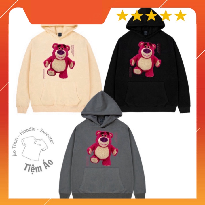 (Sale) Áo Hoodie Gấu Dâu Lotso 01 - chất nỉ bông Hàn, dáng rộng, giới tính đều mặc được (Unisex)