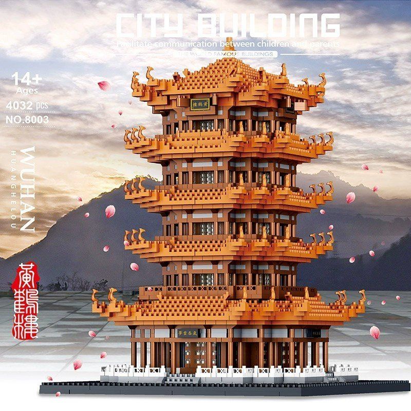 Bộ đồ chơi lắp ráp tháp hoàng hạc lâu hơn 4000 chi tiết, nhựa abs có đèn 3 màu, 3 chế độ sáng