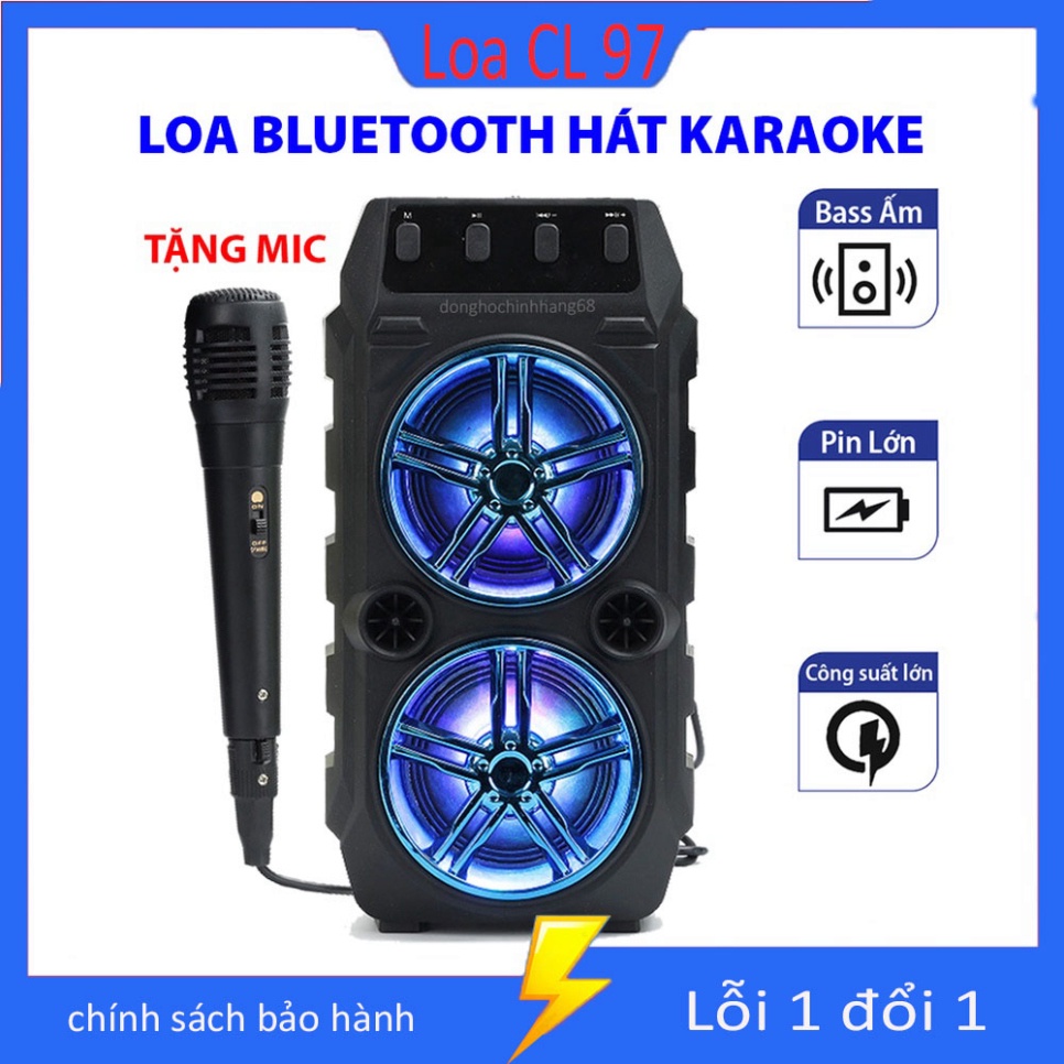 Loa karaoke bluetooth CL97 phiên nâng cấp mới 2023,loa không dây tặng kèm mic hát âm thanh bass hay cùng đèn led độc đáo