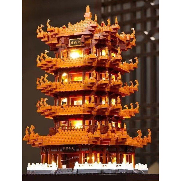 Bộ đồ chơi lắp ráp tháp hoàng hạc lâu hơn 4000 chi tiết, nhựa abs có đèn 3 màu, 3 chế độ sáng
