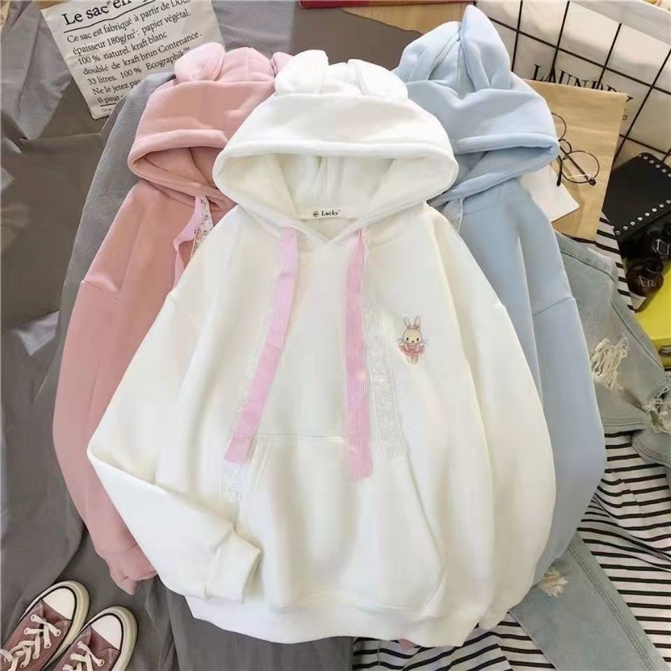 Áo Hoodie Tai Thỏ Phong Cách Hàn Quốc Thời Trang Thu Đông Mới Cho Nữ