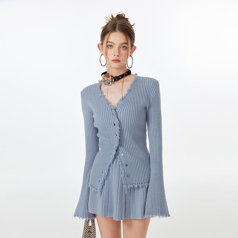 Bạc Hà Không Mát Mẻ Thần Tài pit Áo Len cardigan Dệt Kim Tua Rua Mùa Thu Ngọt Ngào