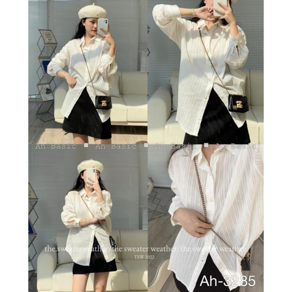 ÁOsơ mi trắng tay dài kẻ sọc - LADDYSTORE - SMkesoc1226