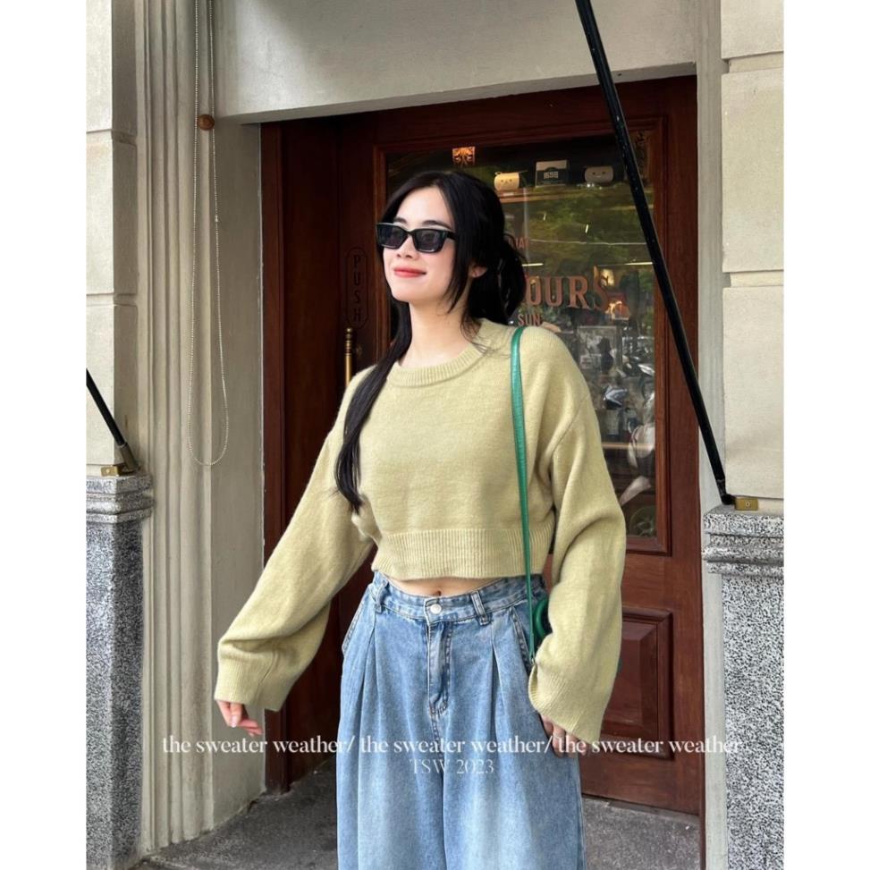 ÁO len trơn cổ tròn croptop - LADDYSTORE - Aolencroptoptron786_P13k16