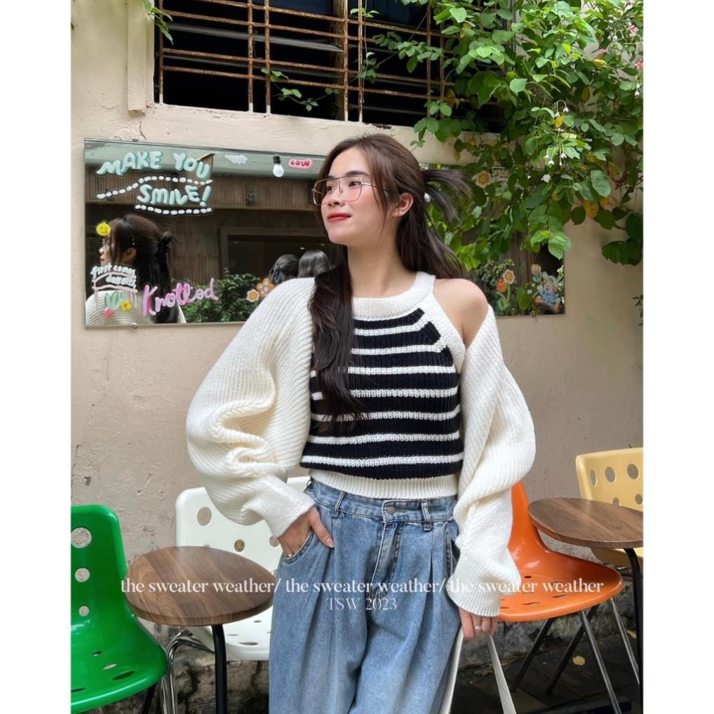 SET áo len 2 dây kèm áo khoác -LADDYSTORE Set2daykemkhoaclen0907