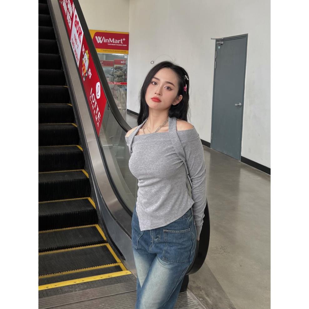 Áo trễ vai dài tay kèm dây yếm - LADDYSTORE - Aotrevaicheovat310_P8K9