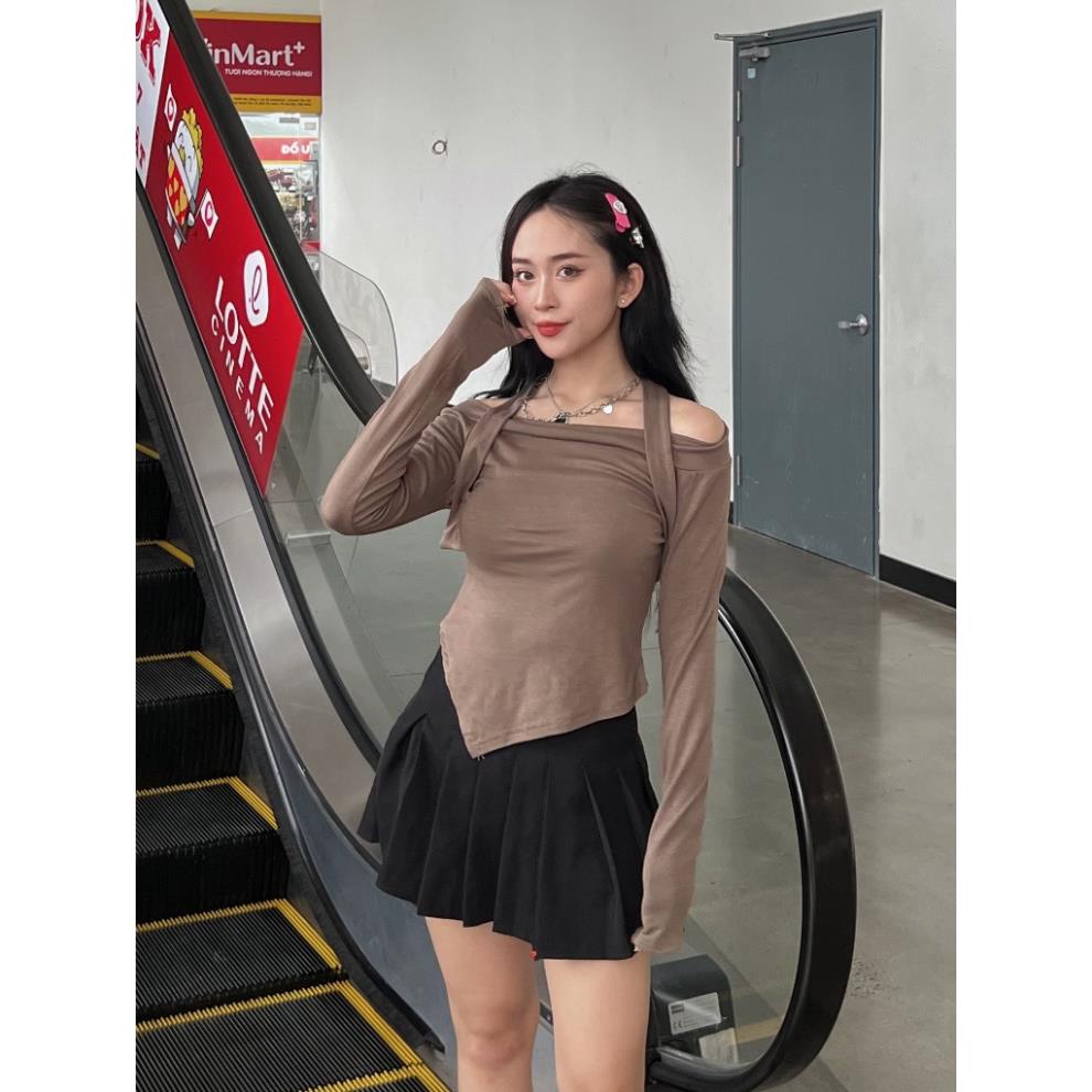 Áo trễ vai dài tay kèm dây yếm - LADDYSTORE - Aotrevaicheovat310_P8K9