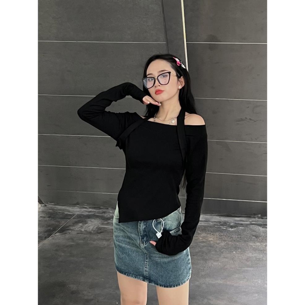 Áo trễ vai dài tay kèm dây yếm - LADDYSTORE - Aotrevaicheovat310_P8K9
