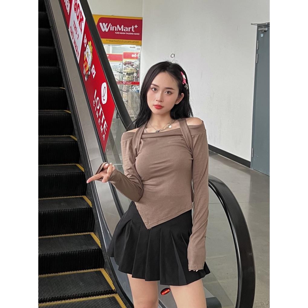 Áo trễ vai dài tay kèm dây yếm - LADDYSTORE - Aotrevaicheovat310_P8K9