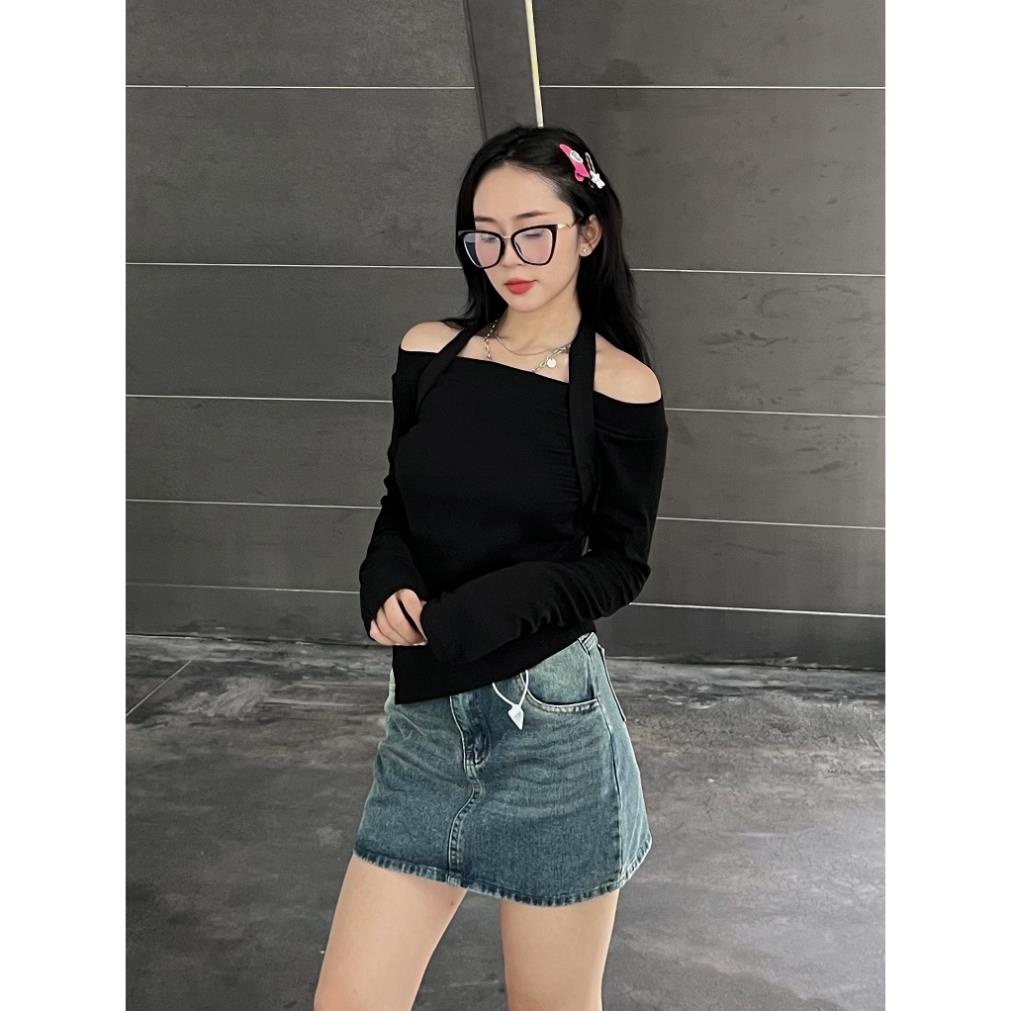 Áo trễ vai dài tay kèm dây yếm - LADDYSTORE - Aotrevaicheovat310_P8K9