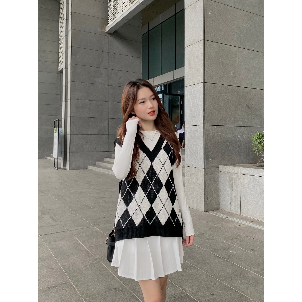 ÁO GILE len nữ chất dày dặn họa tiết kẻ caro - LADDYSTORE - AogiletramA85_P6K14