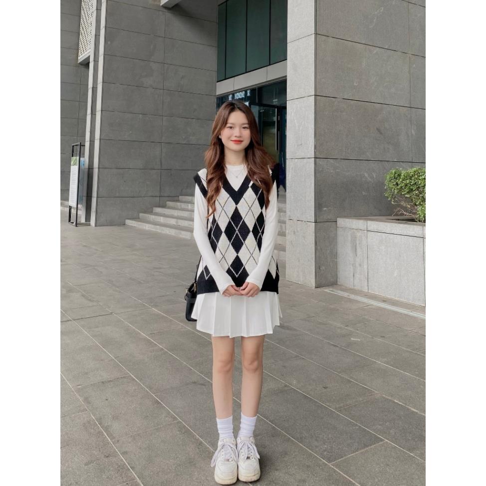 ÁO GILE len nữ chất dày dặn họa tiết kẻ caro - LADDYSTORE - AogiletramA85_P6K14