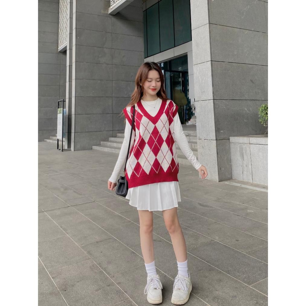 ÁO GILE len nữ chất dày dặn họa tiết kẻ caro - LADDYSTORE - AogiletramA85_P6K14